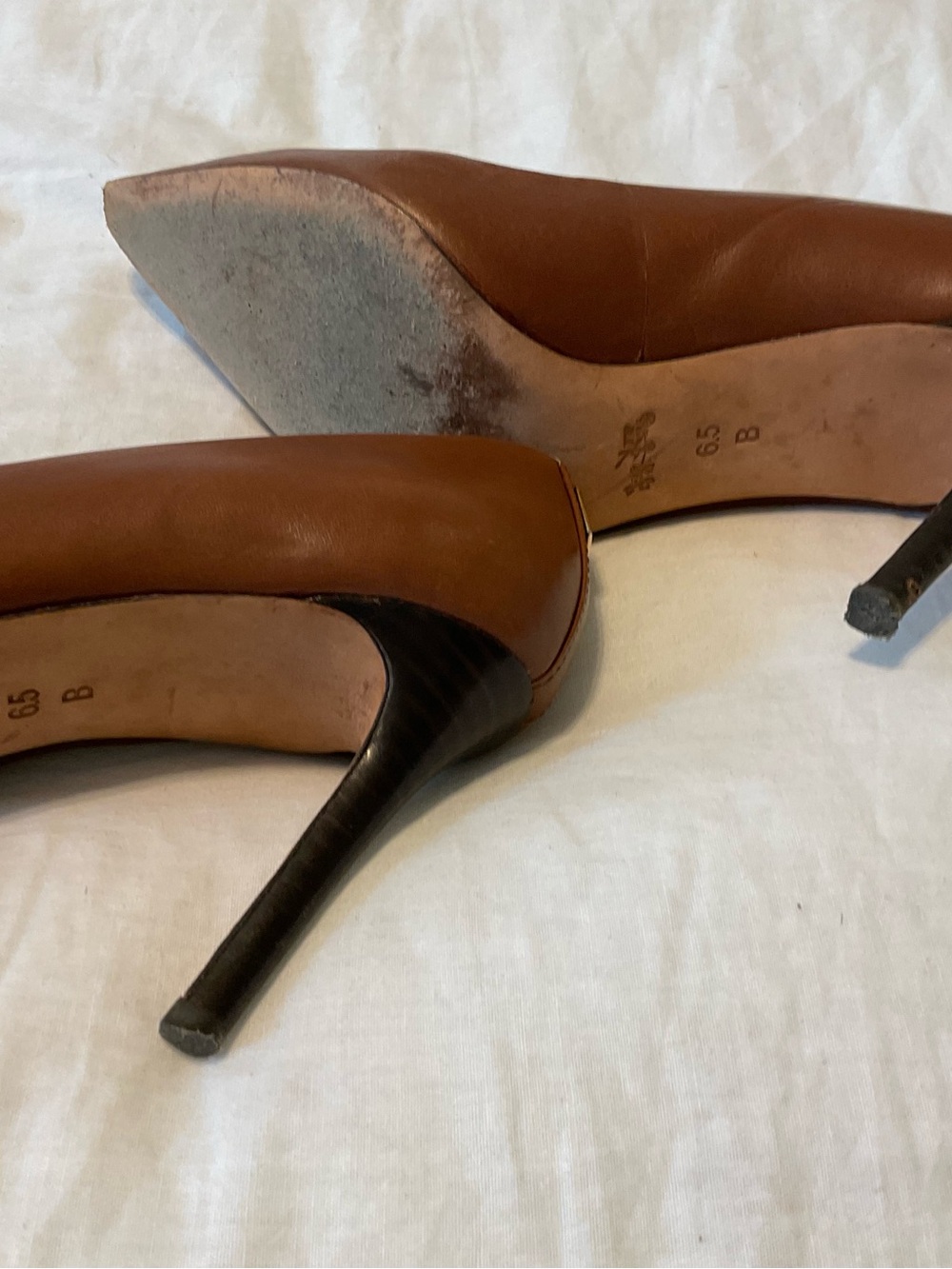 Coach Brown Pointed Toe Leather Stiletto Heels - Picture 6 of 8